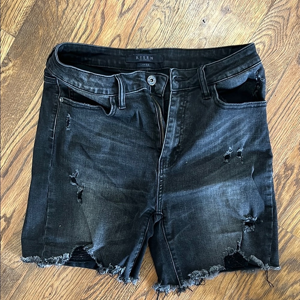 Risen Black Distressed Denim Shorts